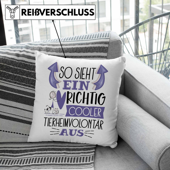 Tierheimvolontär Kissen mit Füllung 40x40 So Sieht Ein Richtig Cooler Tierheimvolontär Aus Geschenk Lustiger Spruch Geschenkidee (Grau) Grau Trendation