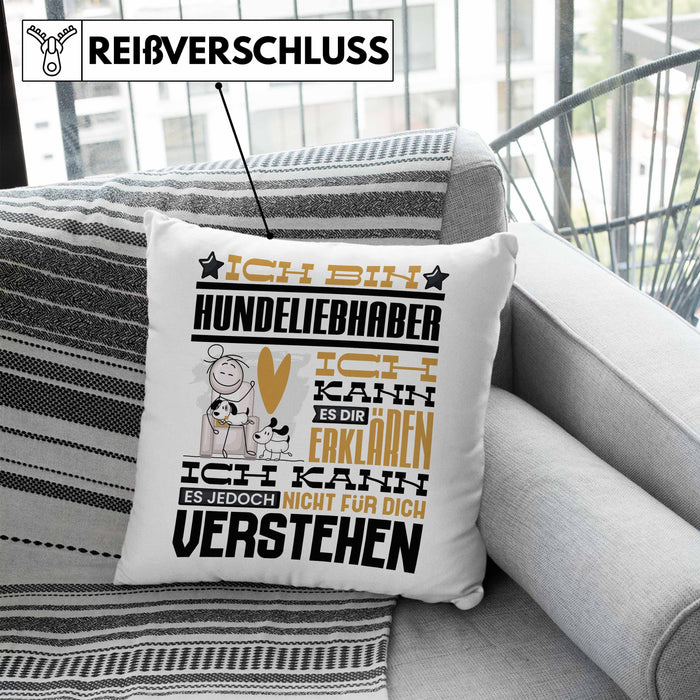 Hundeliebhaber Geschenk Kaffee-Kissen mit Füllung 40x40 Geschenkidee für Hundeliebhaber Ich Bin Hundeliebhaber Ich Kann Es Dir Erklären Jedoch Nicht Für Dich Verstehen Spruch Lustig (Grau) Blau Trendation