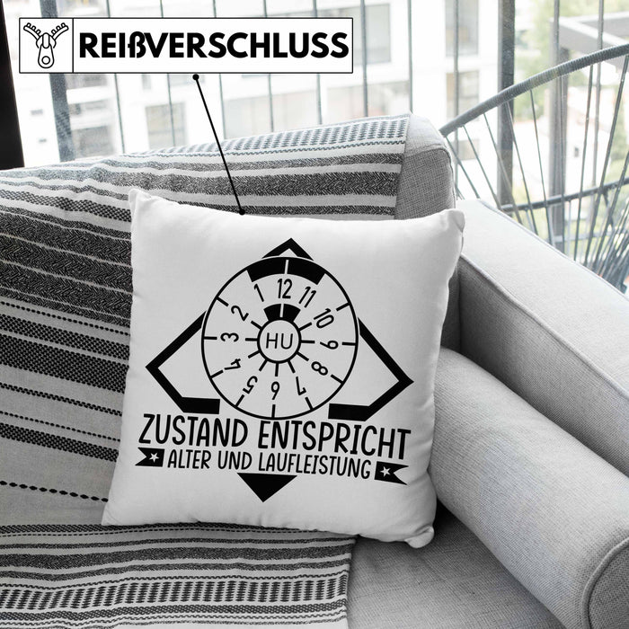 KFZ Mechaniker Kissen mit Füllung 40x40 Geschenk Spruch Männer KFZ Mechatroniker Geschenkidee Werkstatt Zustand Entispricht Alter Und Laufleistung (Grau) Grün Trendation