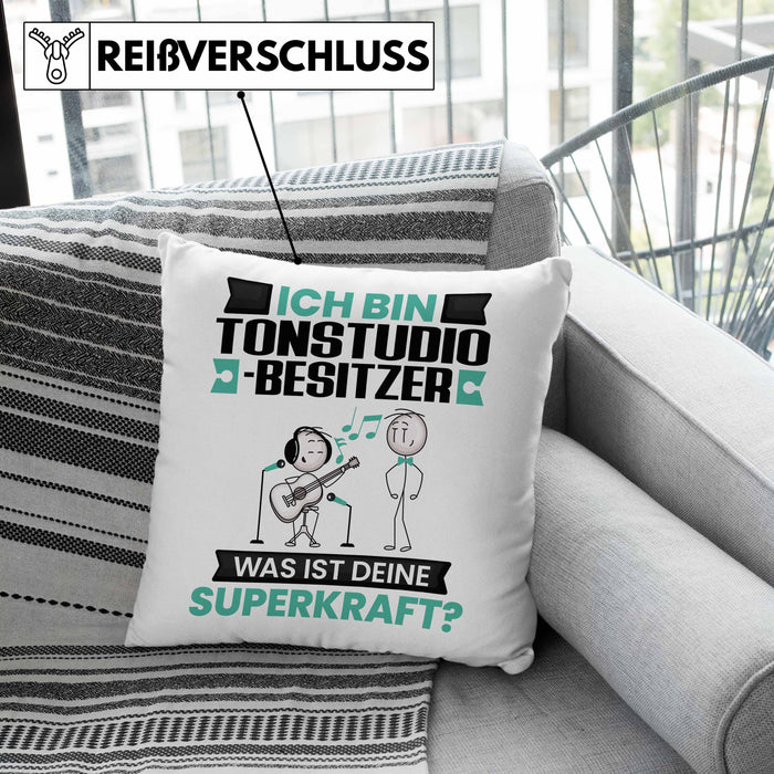 Tonstudio-Besitzer Kissen mit Füllung 40x40 Geschenk für Tonstudio-Besitzer Geburtstag Lustiger Spruch Was Ist Deine Superkraft (Grau) Rosa Trendation