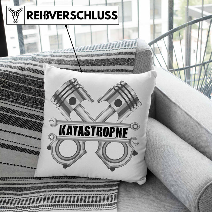 KFZ Mechaniker Meister Kissen mit Füllung 40x40 Katastrophe Kolben KFZ Schrauber (Grau) Rosa Trendation