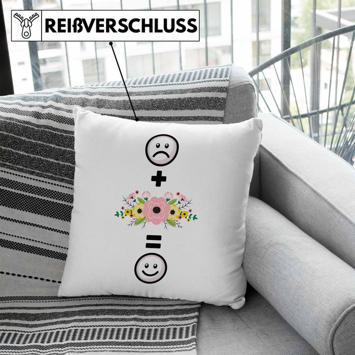 Floristin Kissen mit Füllung 40x40 Geschenk für Blumen Liebhaber Verkäuferin Lustige Geschenkidee :( + Blumen = :) Geburtstag (Grau) Blau Trendation