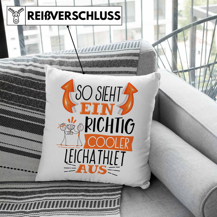 Leichtathlet Kissen mit Füllung 40x40 Geschenk So Sieht Ein Richtig Cooler Leichtathlet Aus Geschenkidee Spruch Lustig (Grau) Blau Trendation