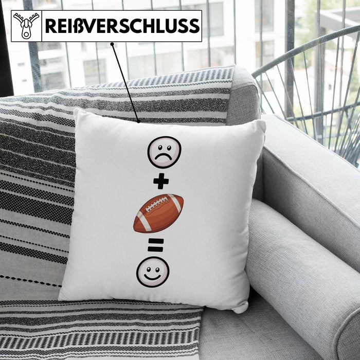 American Football Kissen mit Füllung 40x40 Geschenk für Footballspieler Lustige Geschenkidee :( + Football = :) Geburtstag (Grau) Rosa Trendation