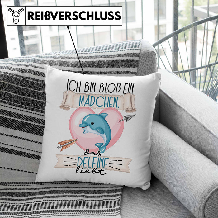 Delfine Kissen mit Füllung 40x40 Geschenk Frauen Ich Bin Bloß Ein Mädchen Das Delfine Liebt Delfine-Liebhaberin Geschenk Spruch Geburtstag (Grau) Grau Trendation