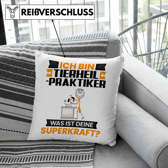 Tierheilpraktiker Kissen mit Füllung 40x40 Geschenk für Tierheilpraktiker Geburtstag Lustiger Spruch Was Ist Deine Superkraft (Grau) Blau Trendation