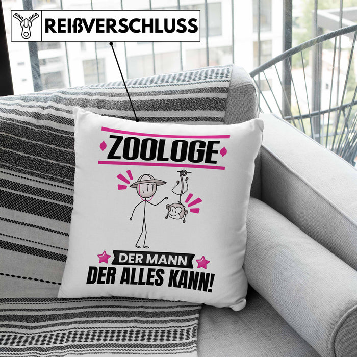 Zoologe Kissen mit Füllung 40x40 Geschenk für Zoologe Der Mann Der Alles Kann Geschenkidee zum Geburtstag (Grau) Rosa Trendation