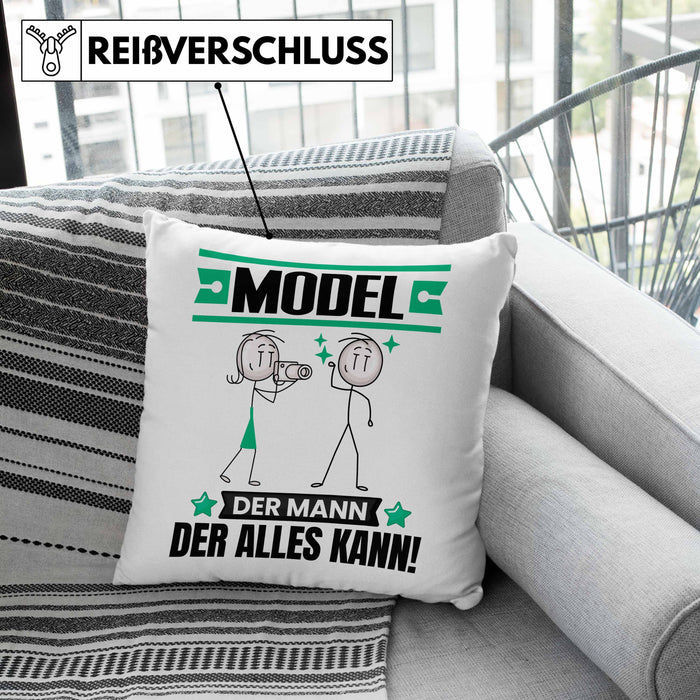 Model Kissen mit Füllung 40x40 Geschenk für Model Der Mann Der Alles Kann Geschenkidee zum Geburtstag (Grau) Grün Trendation