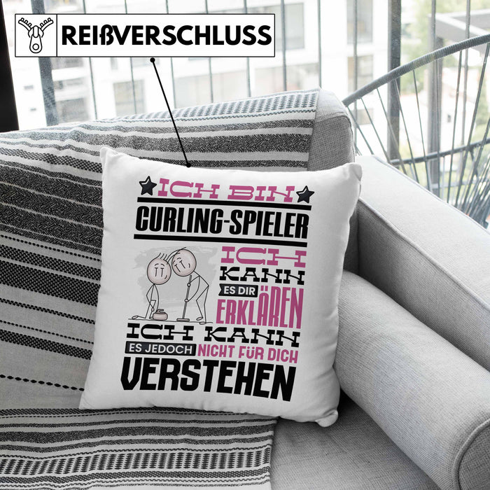 Curling-Spieler Geschenk Kaffee-Kissen mit Füllung 40x40 Geschenkidee für Curling-Spieler Ich Bin Curling-Spieler Ich Kann Es Dir Erklären Jedoch Nicht Für Dich Verstehen Spruch Lustig (Grau) Grün Trendation