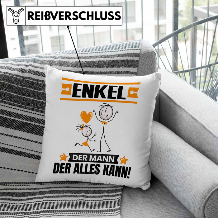 Enkel Kissen mit Füllung 40x40 Geschenk für Enkel Der Mann Der Alles Kann Geschenkidee zum Geburtstag (Grau) Grün Trendation