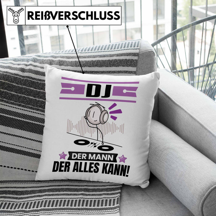DJ Kissen mit Füllung 40x40 Geschenk für DJ Der Mann Der Alles Kann Geschenkidee zum Geburtstag (Grau) Blau Trendation
