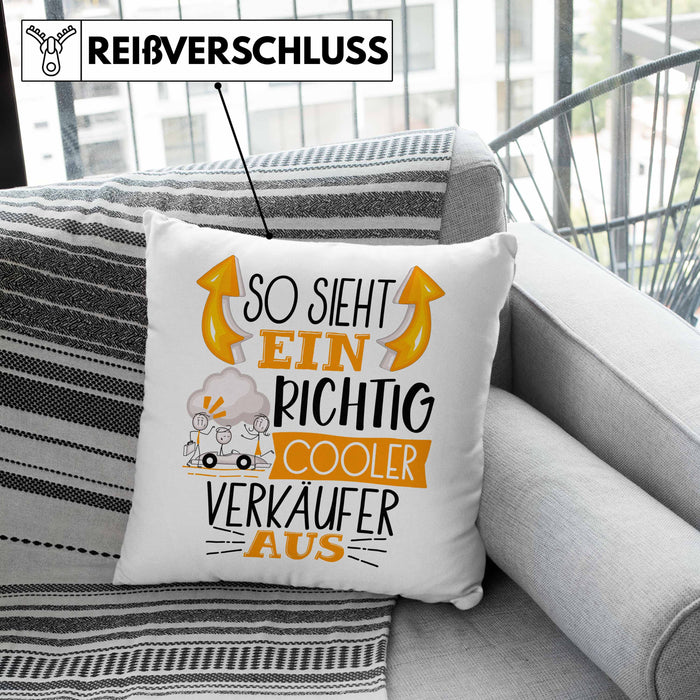 Autoverkäufer Kissen mit Füllung 40x40 Geschenk So Sieht Ein Richtig Cooler Autoverkäufer Aus Geschenkidee Spruch Lustig (Grau) Rosa Trendation