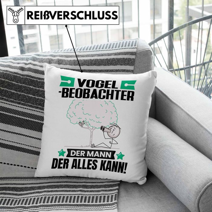 Vogelbeobachter Kissen mit Füllung 40x40 Geschenk für Vogelbeobachter Der Mann Der Alles Kann Geschenkidee zum Geburtstag (Grau) Blau Trendation