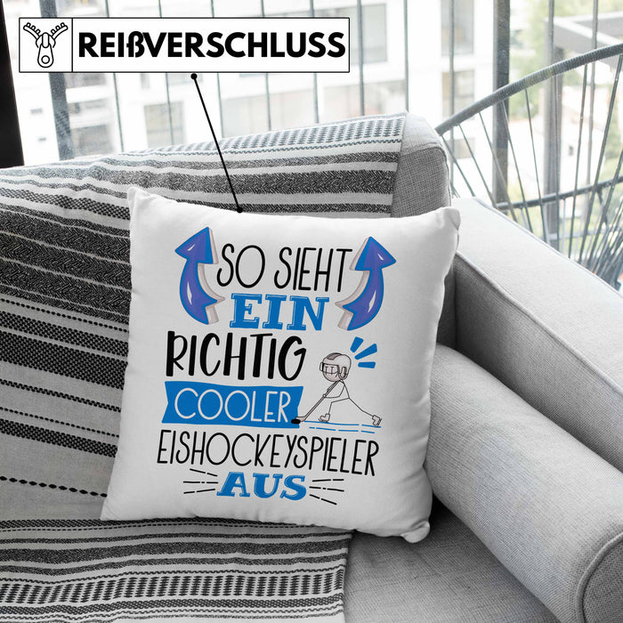 So Sieht Ein Richtig Cooler Eishockeyspieler Aus Geschenk Kissen mit Füllung 40x40 Lustiger Spruch Geschenkidee (Grau) Rosa Trendation