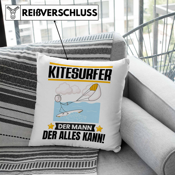Kitesurfer Kissen mit Füllung 40x40 Geschenk für Kitesurfer Der Mann Der Alles Kann Geschenkidee zum Geburtstag (Grau) Blau Trendation