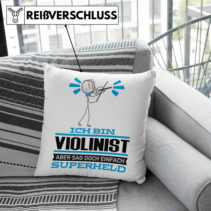 Violinist Geschenk Kissen mit Füllung 40x40 Ich Bin Violinist Aber Sag Doch Einfach Superheld Lustige Geschenkdiee für Violinist (Grau) Grau Trendation