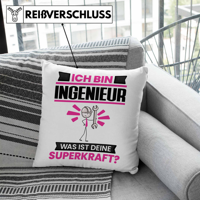 Ingenieur Kissen mit Füllung 40x40 Geschenk für Ingenieur Geburtstag Lustiger Spruch Was Ist Deine Superkraft (Grau) Blau Trendation