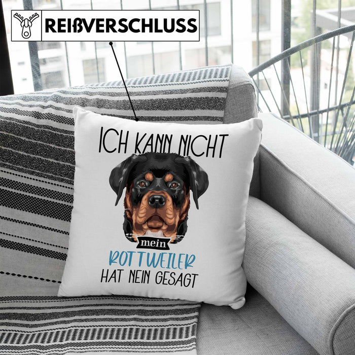 Rottweiler Besitzer Kissen mit Füllung 40x40 Geschenk Lustiger Spruch Geschenkidee Ich Kann Nicht Mein Rottweiler Hat Nein Gesagt (Grau) Blau Trendation