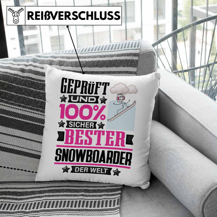 Snowboarder Geschenk Lustiger Spruch für Snowboarder Geschenkidee Bester Snowboarder Der WeltKissen mit Füllung 40x40 (Grau) Rosa Trendation