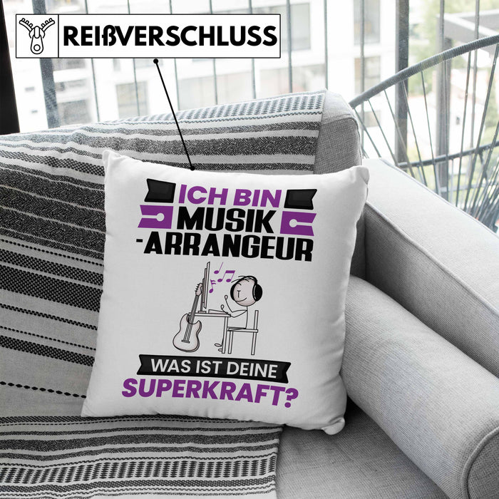 Musikarrangeur Kissen mit Füllung 40x40 Geschenk für Musikarrangeur Geburtstag Lustiger Spruch Was Ist Deine Superkraft (Grau) Blau Trendation