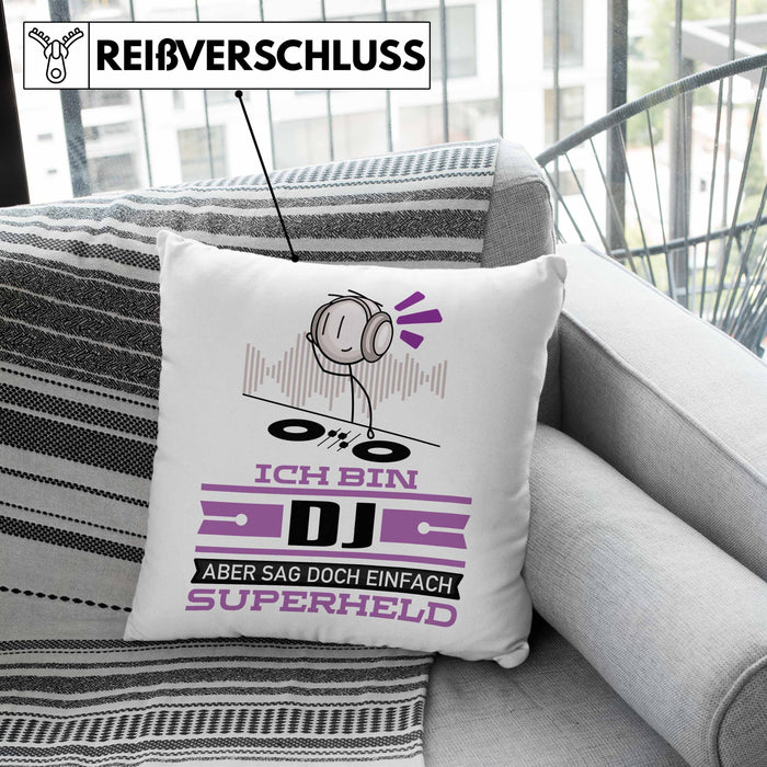 DJ Geschenk Kissen mit Füllung 40x40 Ich Bin DJ Aber Sag Doch Einfach Superheld Lustige Geschenkdiee für DJ (Grau) Grau Trendation