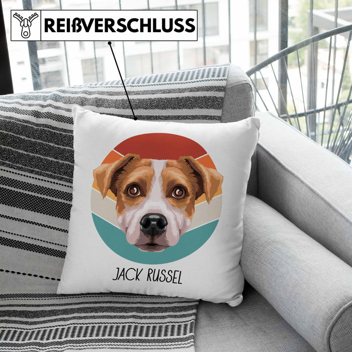 Jack Russel Besitzer Kissen mit Füllung 40x40 Geschenk Lustiger Spruch Geschenkidee Jack Russel Mama Papa (Grau) Rosa Trendation