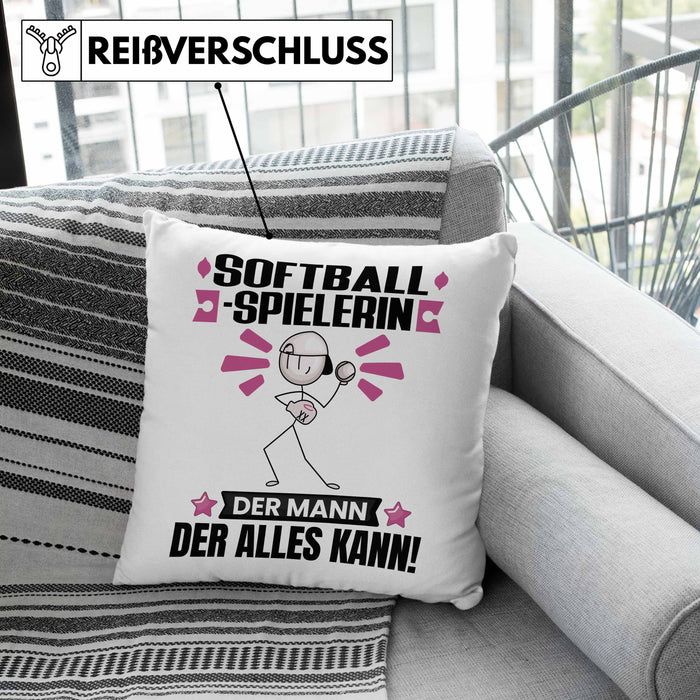 Softballspielerin Kissen mit Füllung 40x40 Geschenk für Softballspielerin Der Mann Der Alles Kann Geschenkidee zum Geburtstag (Grau) Grau Trendation