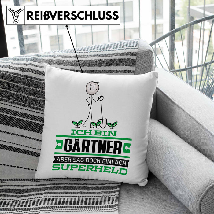 Gärtner Geschenk Kissen mit Füllung 40x40 Ich Bin Gärtner Aber Sag Doch Einfach Superheld Lustige Geschenkdiee für Gärtner (Grau) Grün Trendation