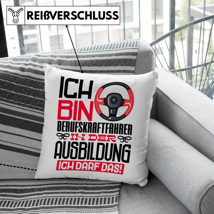 Berufskraftfahrer Ausbildung Kissen mit Füllung 40x40 Geschenk Ich Bin Berufskraftfahrer In Der Ausbildung Ich Darf Das Geschenkidee Spruch (Grau) Grün Trendation