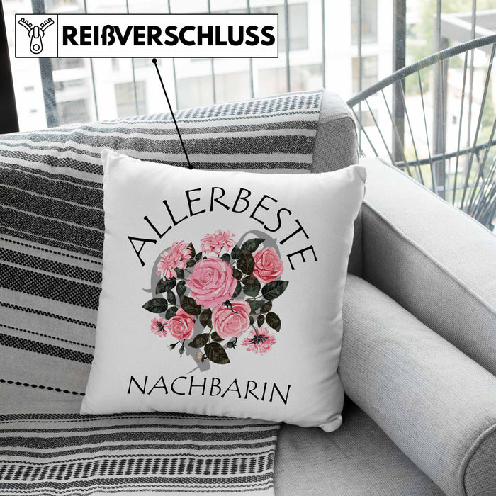 Beste Nachbarin Kissen mit Füllung 40x40 Geschenk Geburtstag Freundin Lieblings Nachbarin Geschenkidee (Grau) Grau Trendation