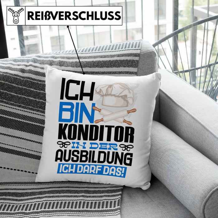 Konditor Ausbildung Kissen mit Füllung 40x40 Geschenk Ich Bin Konditor In Der Ausbildung Ich Darf Das Geschenkidee Spruch (Grau) Grau Trendation