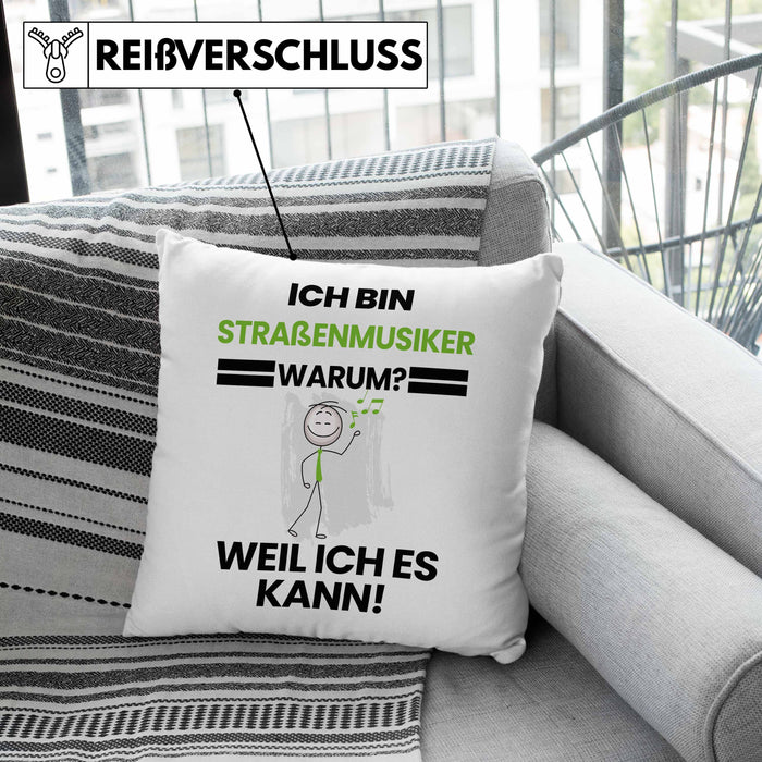 Straßenmusiker Geschenk Kissen mit Füllung 40x40 Lustiger Spruch Ich Bin Straßenmusiker Warum Weil Ich Es Kann Geschenkidee Bester Straßenmusiker Geburtstag (Grau) Rosa Trendation