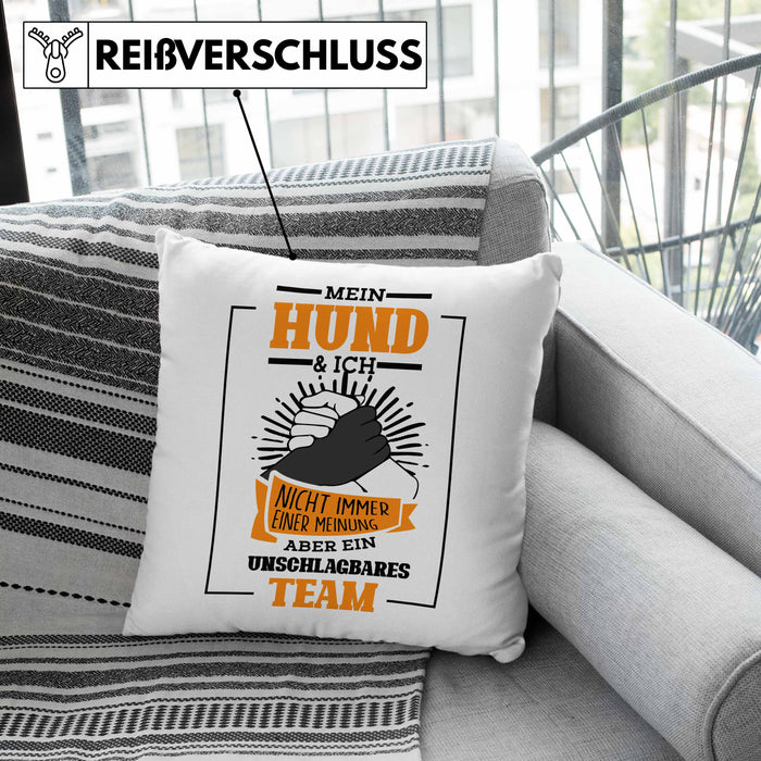 Lustige HundeKissen mit Füllung 40x40 Geschenk für Hundebesitzer zum Geburtstag Unschlagbares Team (Grau) Grau Trendation