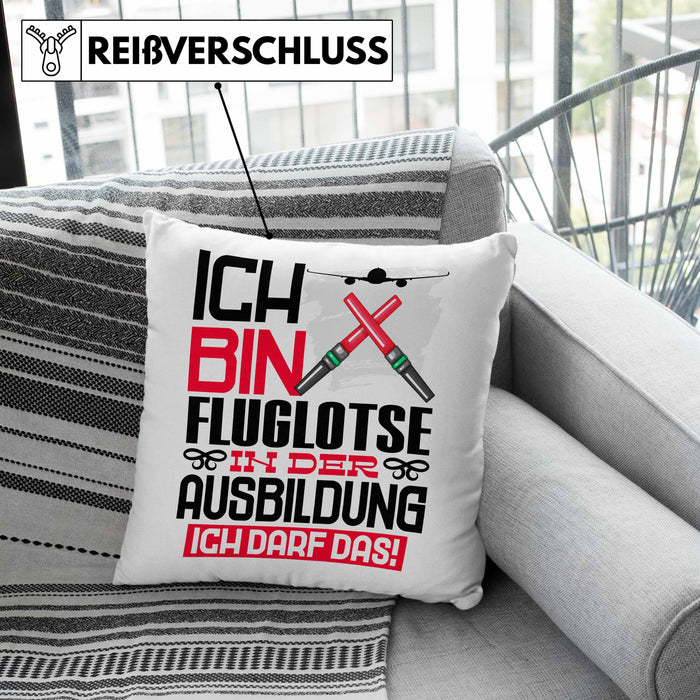 Fluglotse Ausbildung Kissen mit Füllung 40x40 Geschenk Ich Bin Fluglotse In Der Ausbildung Ich Darf Das Geschenkidee Spruch (Grau) Grün Trendation