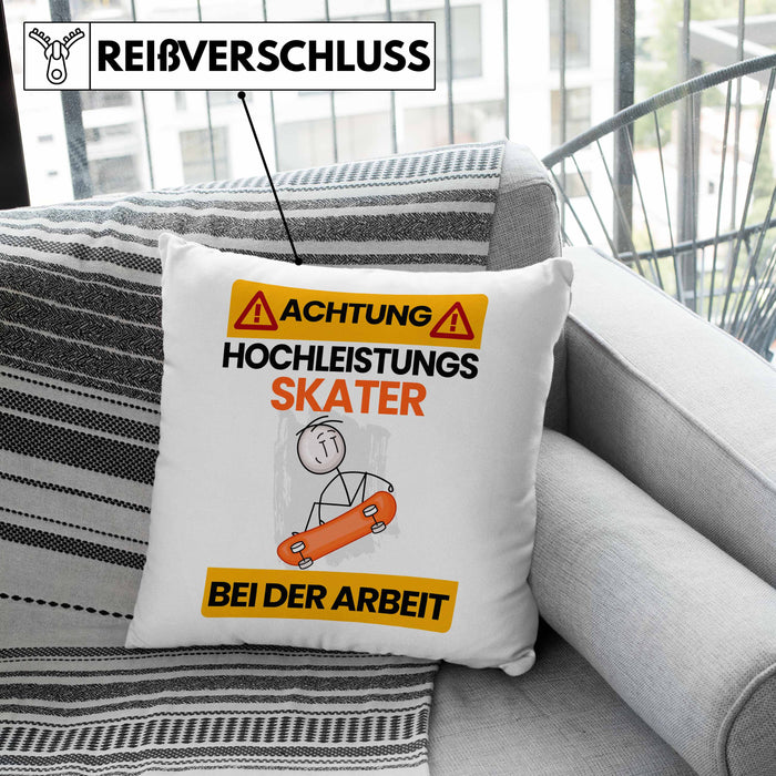 Skater Kissen mit Füllung 40x40 Geschenk Lustiger Spruch Geschenkidee für Skater Achtung Hochleistungs Skater Bei Der Arbeit (Grau) Grün Trendation