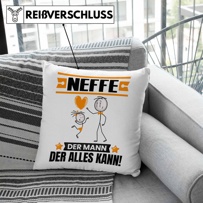 Neffe Kissen mit Füllung 40x40 Geschenk für Neffe Der Mann Der Alles Kann Geschenkidee zum Geburtstag (Grau) Blau Trendation