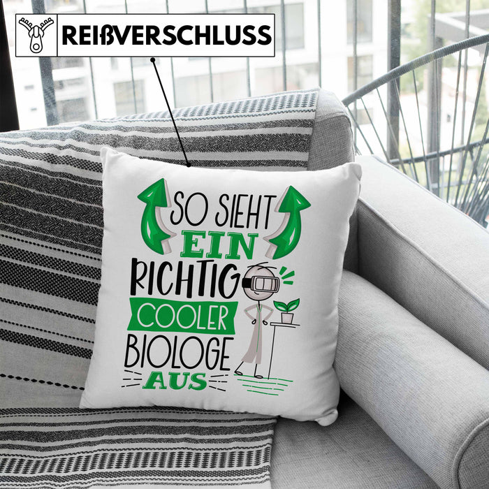 Biologe Kissen mit Füllung 40x40 Geschenk So Sieht Ein RIchtig Cooler Biologe Aus Geschenkidee Lustiger Spruch Geburtstag Biologie Student (Grau) Blau Trendation