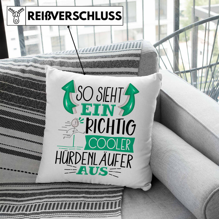 So Sieht Ein Richtig Cooler Hürdenläufer Aus Geschenk Kissen mit Füllung 40x40 Lustiger Spruch Geschenkidee (Grau) Blau Trendation