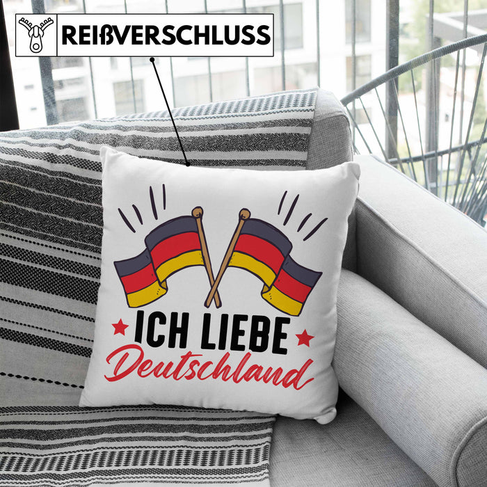 Ich Liebe Deutschland Kissen mit Füllung 40x40 Geschenk Geschenkidee Flagge (Grau) Blau Trendation