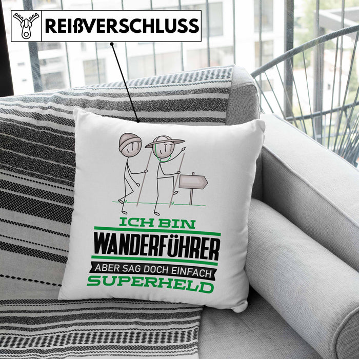 Wanderführer Geschenk Kissen mit Füllung 40x40 Ich Bin Wanderführer Aber Sag Doch Einfach Superheld Lustige Geschenkdiee für Wanderführer (Grau) Rosa Trendation