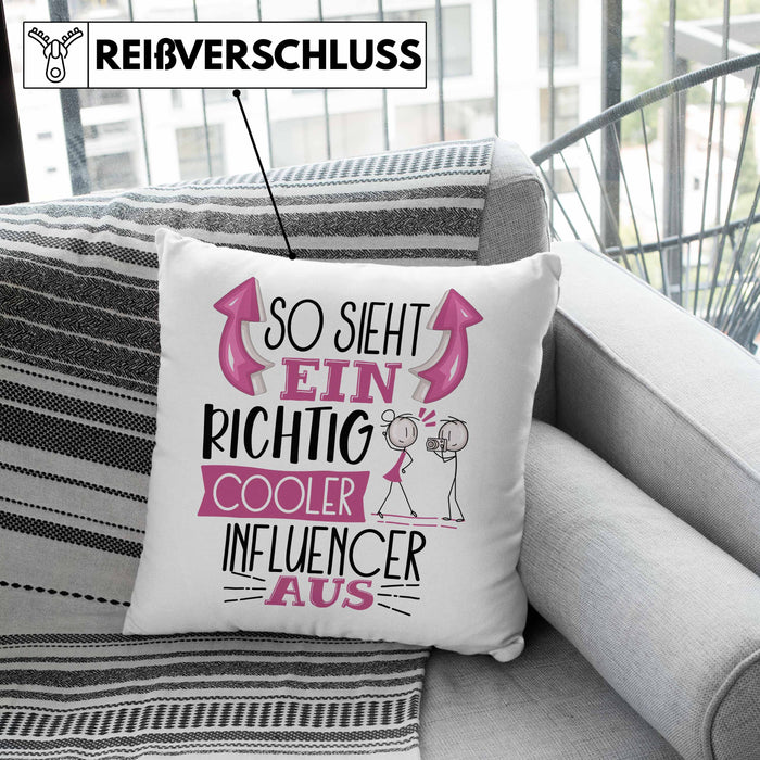 Influencer Kissen mit Füllung 40x40 Geschenk So Sieht Ein RIchtig Cooler Influencer Aus Geschenkidee Lustiger Spruch Geburtstag (Grau) Rosa Trendation