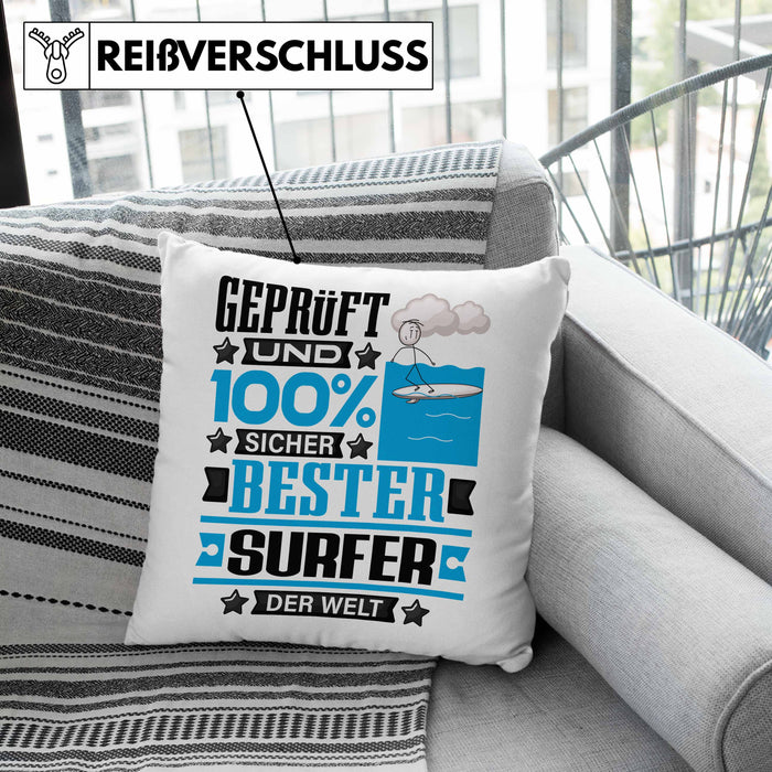 Surfer Geschenk Lustiger Spruch für Surfer Geschenkidee Bester Surfer Der WeltKissen mit Füllung 40x40 (Grau) Rosa Trendation