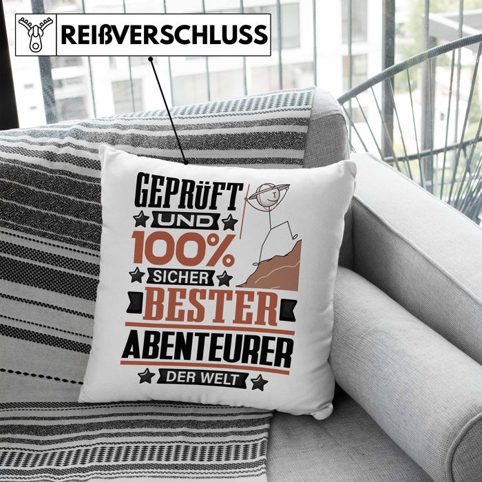 Abenteurer Geschenk Lustiger Spruch für Abenteurer Geschenkidee Bester Abenteurer Der WeltKissen mit Füllung 40x40 (Grau) Blau Trendation