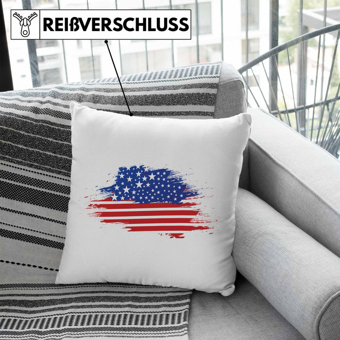 USA Kissen mit Füllung 40x40 Geschenk Amerika Geschenkidee Auslandjahr Vereinigte Staaten Von Amerika (Grau) Blau Trendation