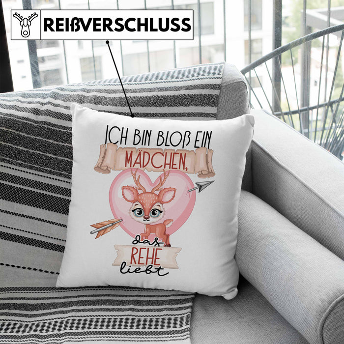Rehe Kissen mit Füllung 40x40 Geschenk Frauen Ich Bin Bloß Ein Mädchen Das Rehe Liebt Rehliebhaberin Geschenk Spruch Geburtstag (Grau) Blau Trendation