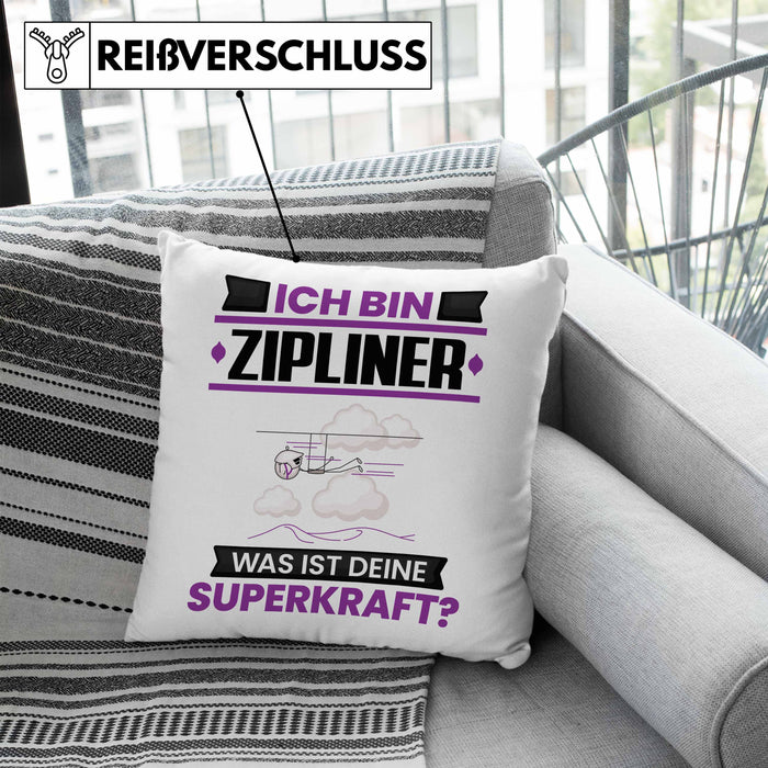 Zipliner Kissen mit Füllung 40x40 Geschenk für Zipliner Geburtstag Lustiger Spruch Was Ist Deine Superkraft (Grau) Blau Trendation