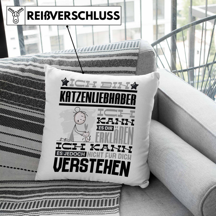 Katzenliebhaber Geschenk Kaffee-Kissen mit Füllung 40x40 Geschenkidee für Katzenliebhaber Ich Bin Katzenliebhaber Ich Kann Es Dir Erklären Jedoch Nicht Für Dich Verstehen Spruch Lustig (Grau) Grau Trendation
