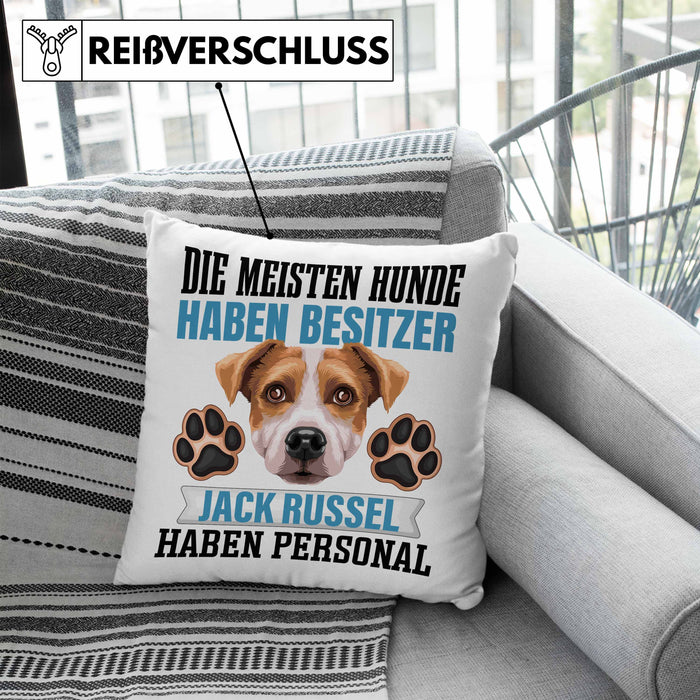 Jack Russell Besitzer Kissen mit Füllung 40x40 Geschenk Lustiger Spruch Geschenkidee Besitzerin Jack Russell Haben Personal (Grau) Blau Trendation