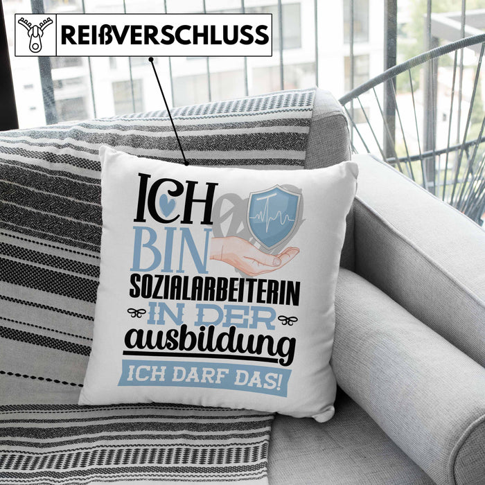 Sozialarbeiterin Ausbildung Start Geschenk Kissen mit Füllung 40x40 Ich Bin Sozialarbeiterin In Der Ausbildung Ich Darf Das Geschenkidee (Grau) Rosa Trendation
