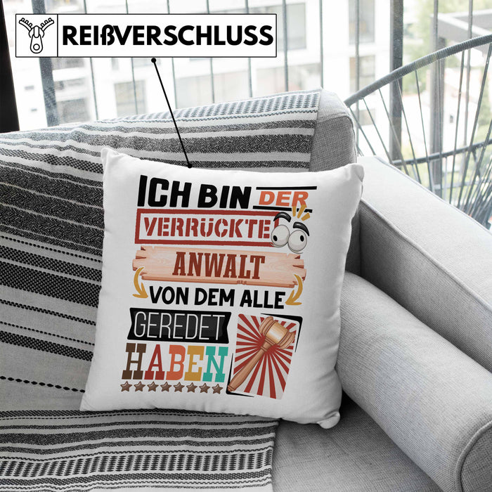 Anwalt Kissen mit Füllung 40x40 Geschenk Spruch Lustig Geschenkidee für Anwalt Geburtstag Ich Bin Der Verrückte Anwalt (Grau) Blau Trendation